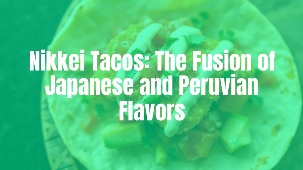 A delicious Nikkei taco with crispy tempura fish, tangy salsa criolla, creamy avocado, and Japanese-style mayo, served in a soft tortilla, vibrant colors, food photography style.