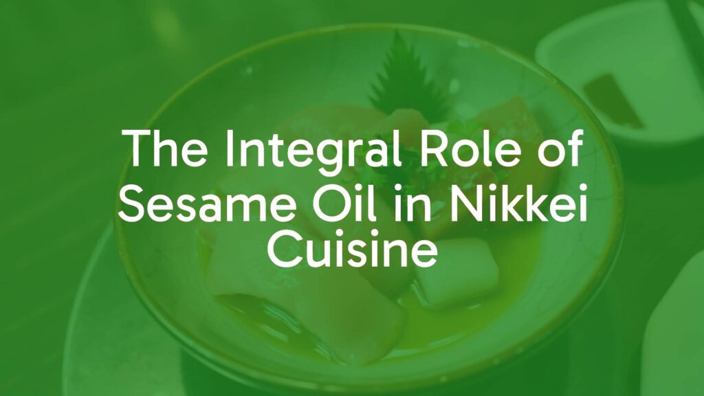 A bowl of Nikkei fusion cuisine with sashimi and ceviche, drizzled with glossy sesame oil, nutty aroma, elegant plating, realistic.