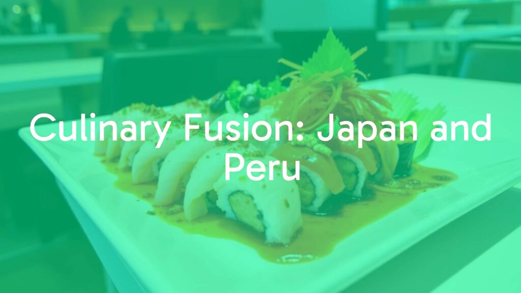 A vibrant plate of Nikkei cuisine showcasing Japanese-Peruvian fusion, fresh sushi with Peruvian spices, colorful ingredients, clean presentation, modern restaurant setting.
