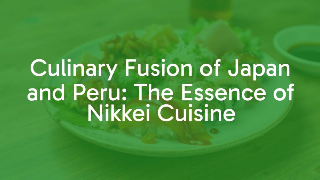 A vibrant plate of Nikkei cuisine, sushi with Peruvian ingredients, colorful presentation, fusion of Japanese and Peruvian styles, realistic.